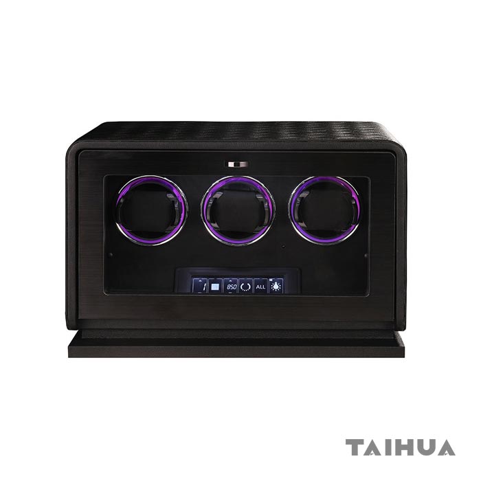 3 Watch Winder Box | Black/Green/Orange Leather