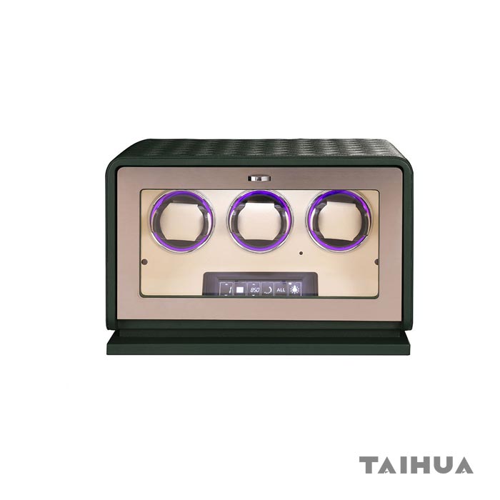 3 Watch Winder Box | Black/Green/Orange Leather