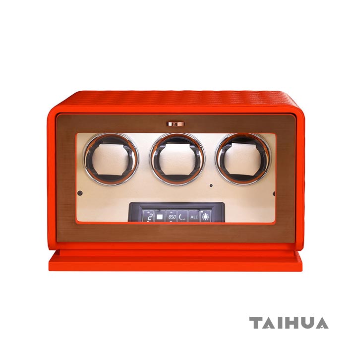 3 Watch Winder Box | Black/Green/Orange Leather