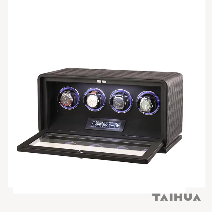 4 Watch Watch Winder(Black/Green/Orange Leather)