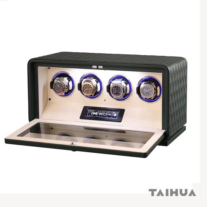4 Watch Watch Winder(Black/Green/Orange Leather)