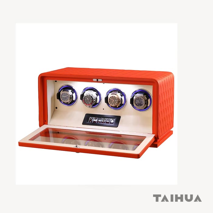 4 Watch Watch Winder(Black/Green/Orange Leather)