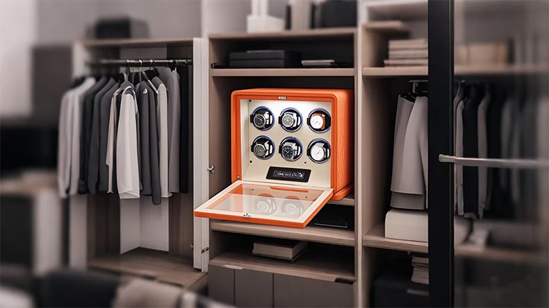 Orange Leather Watch Winder 6 Watches
