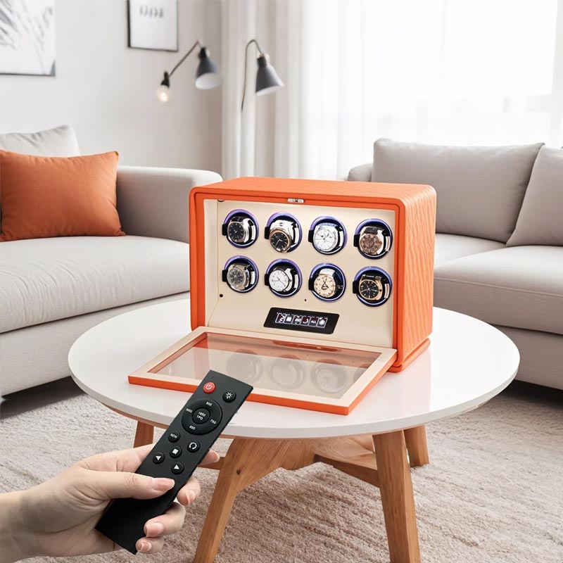 Green/Orange Leather Watch Winder 8 Slot Box