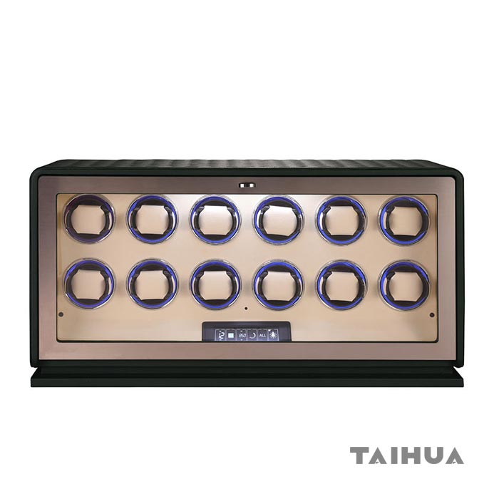 Luxury Leather Watch Winder 12 Watches | Black/Green/Orange