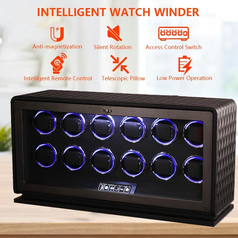 Black Leather Watch Winder 12 Watches