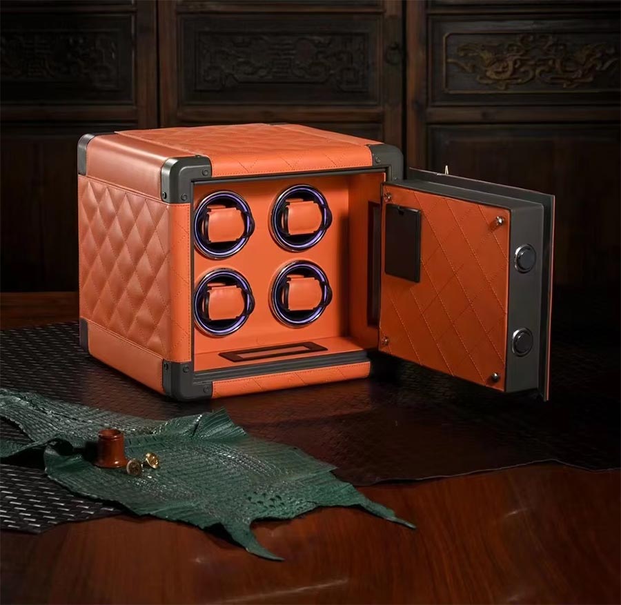 Luxury Leather Small 4-Watch Automatic Watch Winder Safe