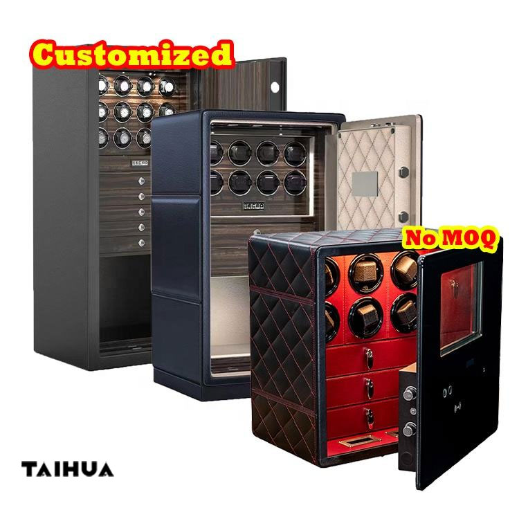 Luxury Leather Watch Winder Safe with 6,9,12 Automatic Watch Rotating Winder and Jewelry Drawers Safe